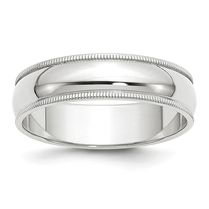 10k White Gold 6mm Milgrain Half Round Wedding Band Size 5.5