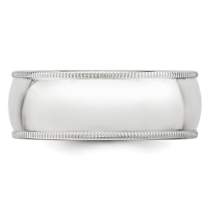 10k White Gold 8mm Milgrain Half Round Wedding Band Size 10.5