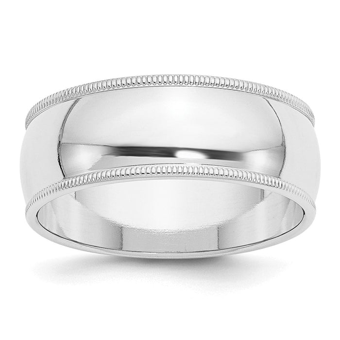 10k White Gold 8mm Milgrain Half Round Wedding Band Size 10.5