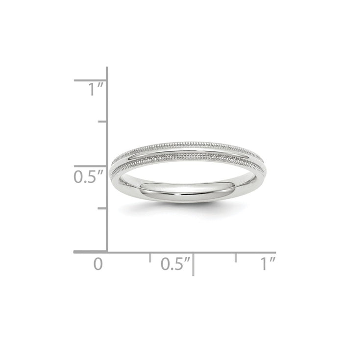 10k White Gold 3mm Milgrain Comfort Fit Wedding Band Size 7.5