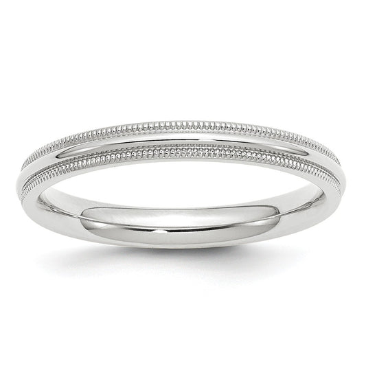 10k White Gold 3mm Milgrain Comfort Fit Wedding Band Size 10