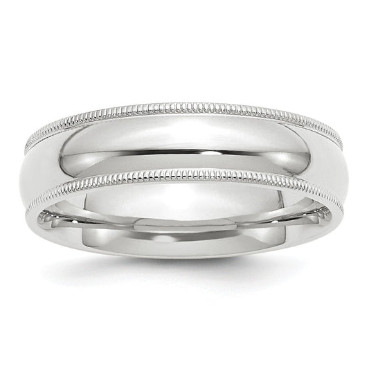 10k White Gold 6mm Milgrain Comfort Fit Wedding Band Size 13