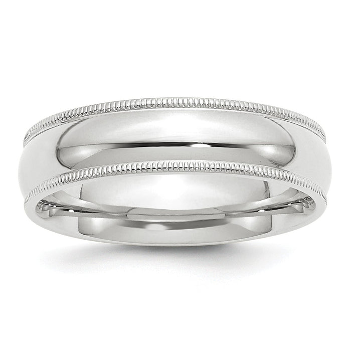 10k White Gold 6mm Milgrain Comfort Fit Wedding Band Size 4