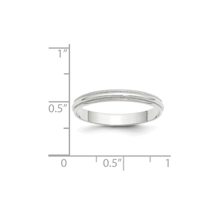 10k White Gold 3mm LTW Milgrain Half Round Wedding Band Size 9.5