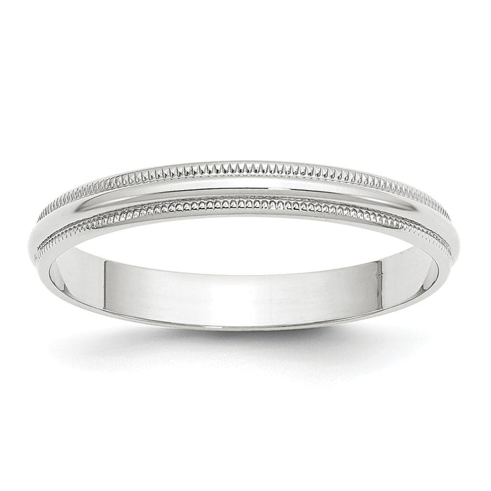 10k White Gold 3mm LTW Milgrain Half Round Wedding Band Size 8