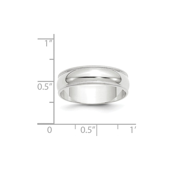 10k White Gold 6mm LTW Milgrain Half Round Wedding Band Size 4