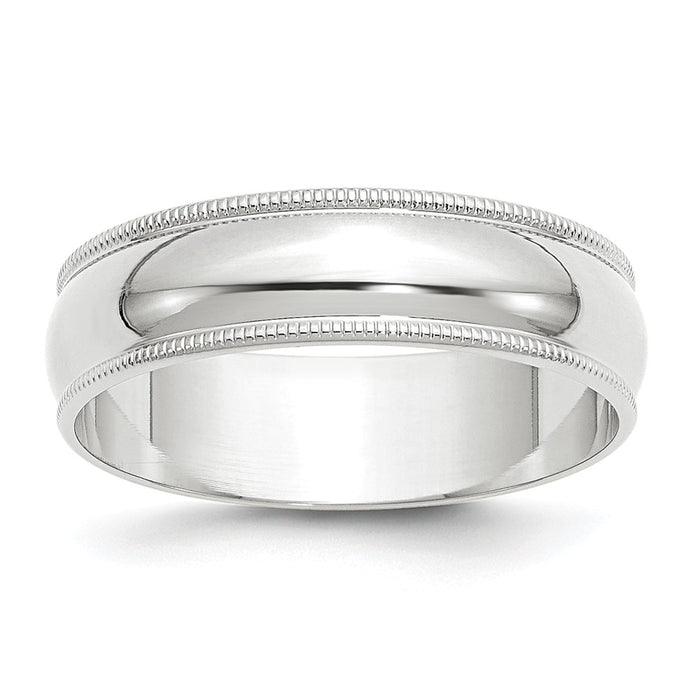 10k White Gold 6mm LTW Milgrain Half Round Wedding Band Size 10.5