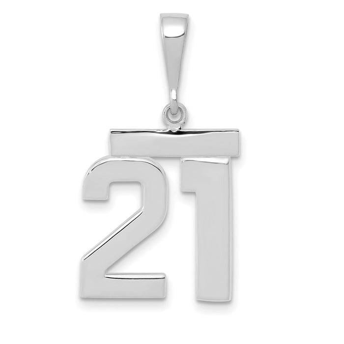 Million Charms 14K White Gold  Medium Polished Number 21 Necklace Charm Pendant, Graduation, Birthday, Anniversary