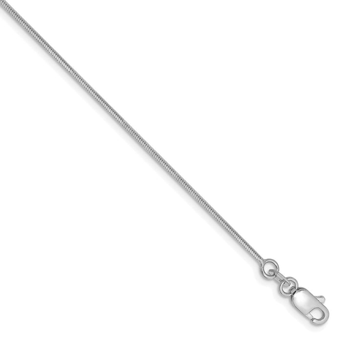 Million Charms 14k White Gold 1.00mm Octagonal Snake Chain, Chain Length: 7 inches