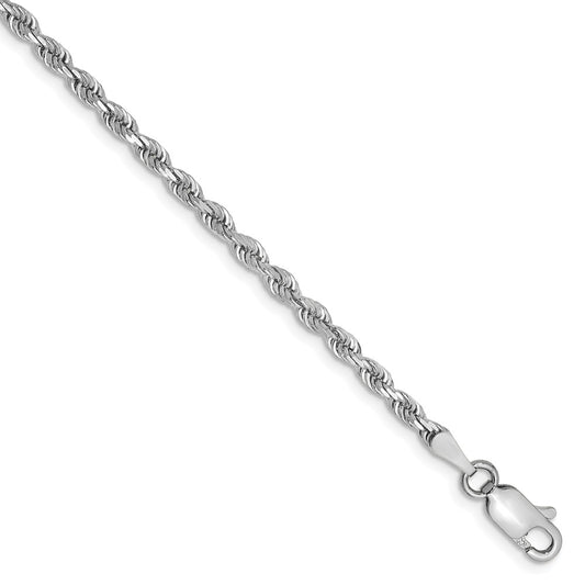 Million Charms 14k White Gold 2.75mm Diamond-Cut Quadruple Rope Chain, Chain Length: 8 inches