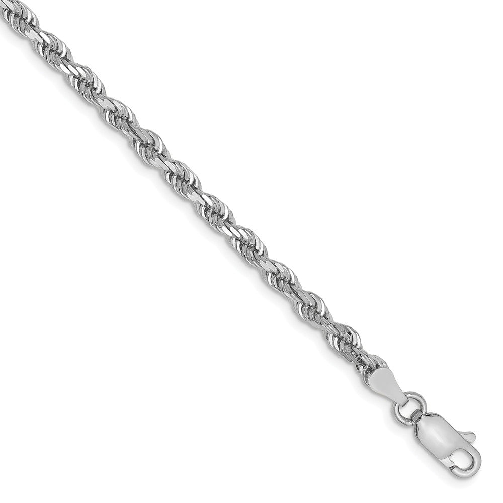 Million Charms 14k White Gold 3.35mm Diamond-Cut Quadruple Rope Chain, Chain Length: 7 inches