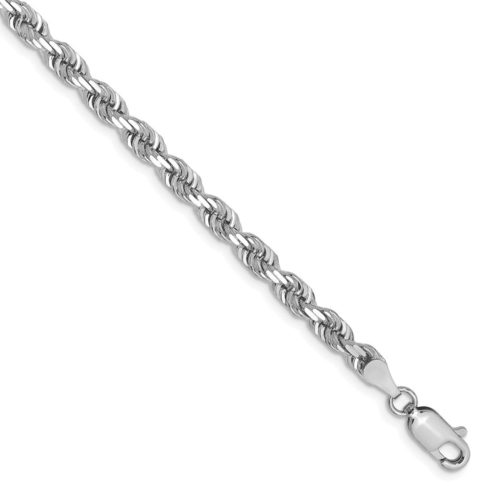 Million Charms 14k White Gold 4mm Diamond-Cut Quadruple Rope Chain, Chain Length: 8 inches