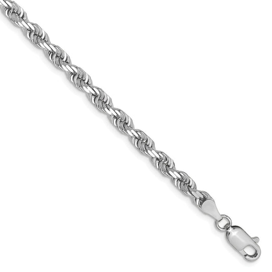 Million Charms 14k White Gold 4mm Diamond-Cut Quadruple Rope Chain, Chain Length: 8 inches