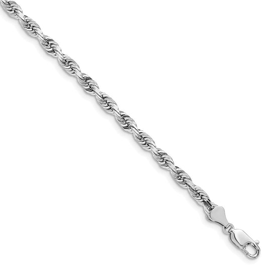 Million Charms 14k White Gold 5.0mm Diamond-Cut Quadruple Rope Chain, Chain Length: 7 inches