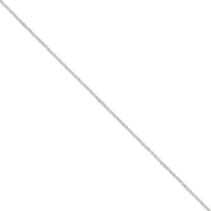 Million Charms 14K White Gold 1.7mm Ropa Anklet, Chain Length: 9 inches