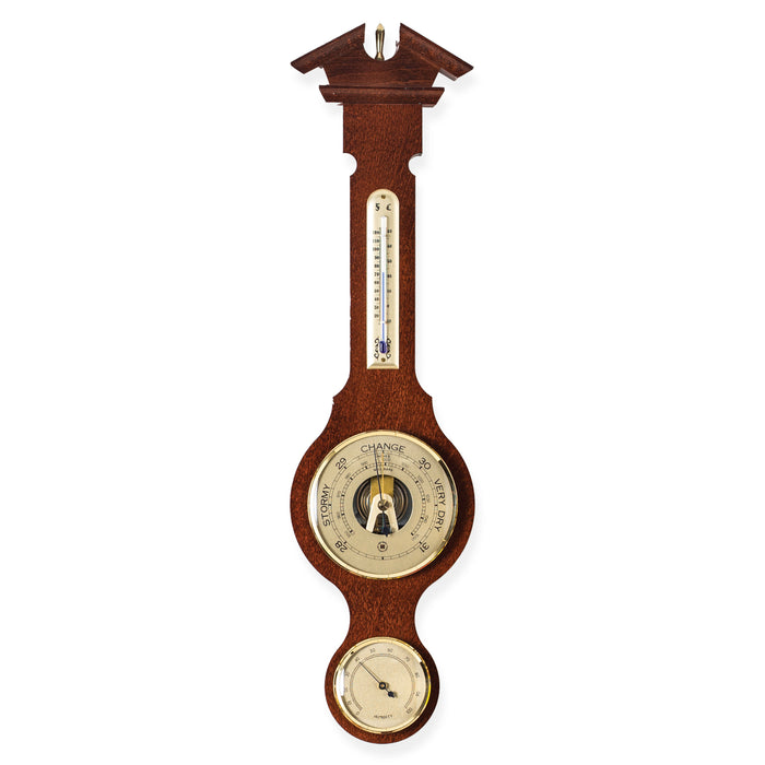 Occasion Gallery Walnut Color Banjo Weather Station with Barometer, Thermometer and Hygrometer on Walnut Wood. 20 L x 5 W x 1.25 H in.
