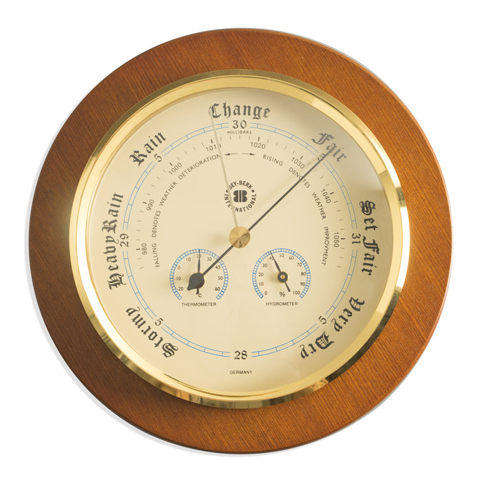 Occasion Gallery Cherry Wood Color Barometer with Thermometer and Hygrometer on 9" Cherry Wood with Brass Bezel. 8.25 L x 2 W x  H in.