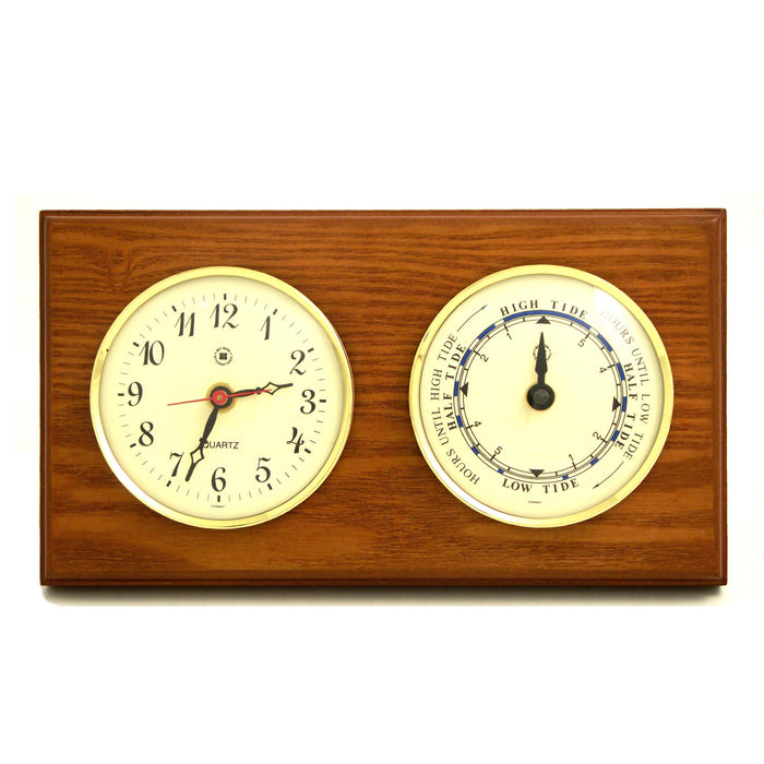 Occasion Gallery Oak Wood Color Quartz Clock and Tide Clock on Oak Wood with Brass Bezel. Wall Mounts Vertically or Horizontally. 6 L x 2 W x 11 H in.