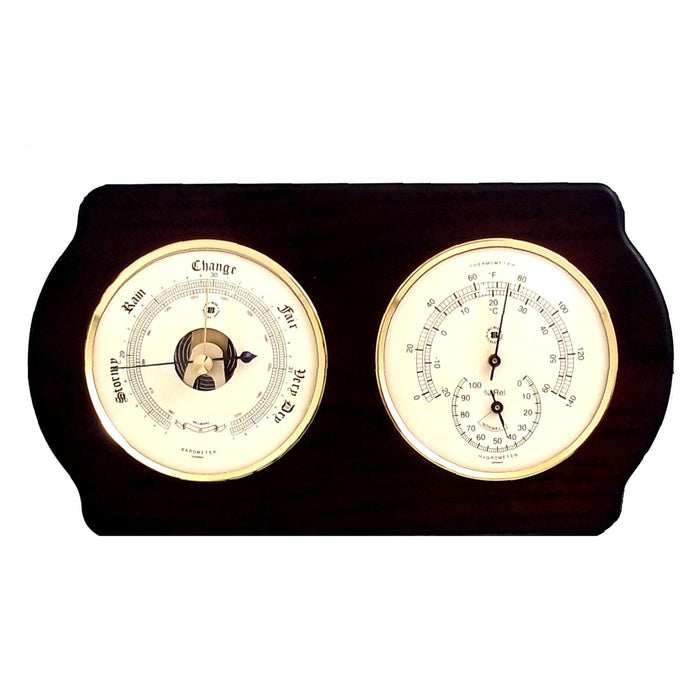 Occasion Gallery Ash Wood Color Barometer and Thermometer with Hygrometer on Ash Wood with Brass Bezel. Wall Mounts Vertically or Horizontally. 6 L x 2 W x 11 H in.