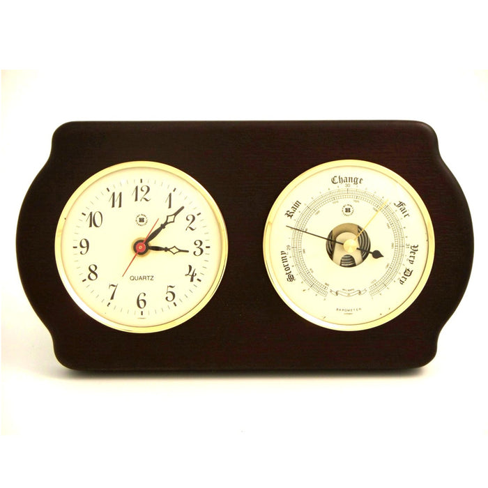 Occasion Gallery Ash Wood Color Quartz Clock and Barometer on Ash Wood with Brass Bezel. Wall Mounts Vertically or Horizontally. 6 L x 2 W x 11 H in.
