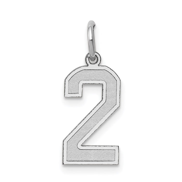 Million Charms 14K White Gold Themed Medium Satin Number 2 Charm