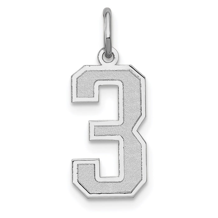 Million Charms 14K White Gold Themed Medium Satin Number 3 Charm