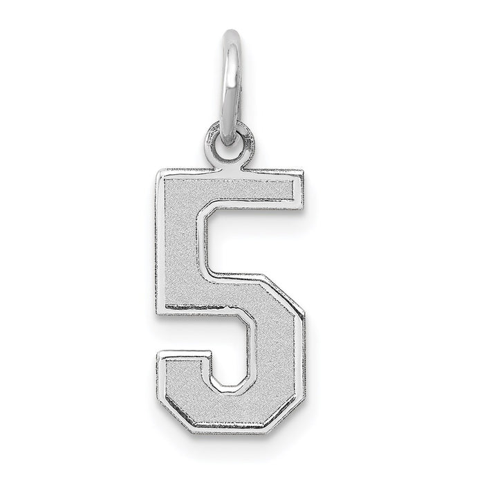 Million Charms 14K White Gold Themed Medium Satin Number 5 Charm