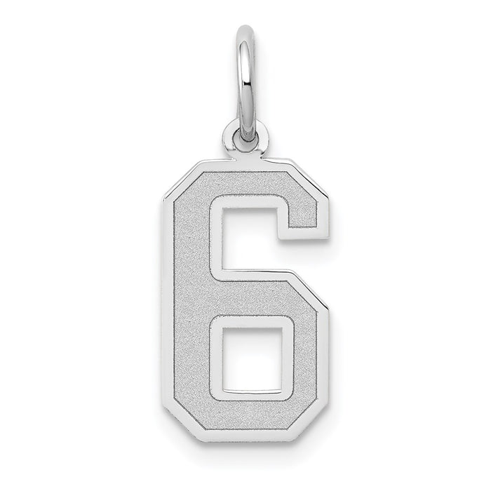 Million Charms 14K White Gold Themed Medium Satin Number 6 Charm