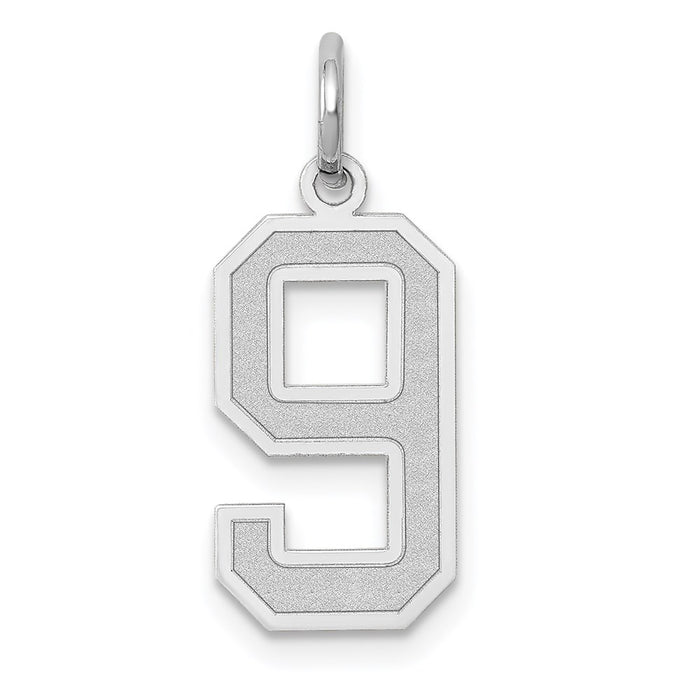 Million Charms 14K White Gold Themed Medium Satin Number 9 Charm