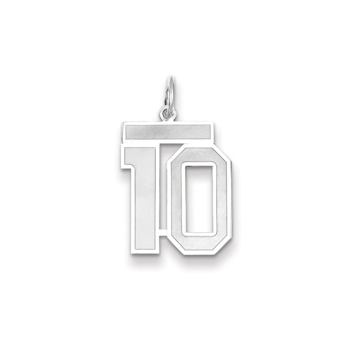 Million Charms 14K White Gold Themed Medium Satin Number 10 Charm