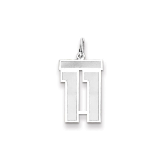 Million Charms 14K White Gold Themed Medium Satin Number 11 Charm