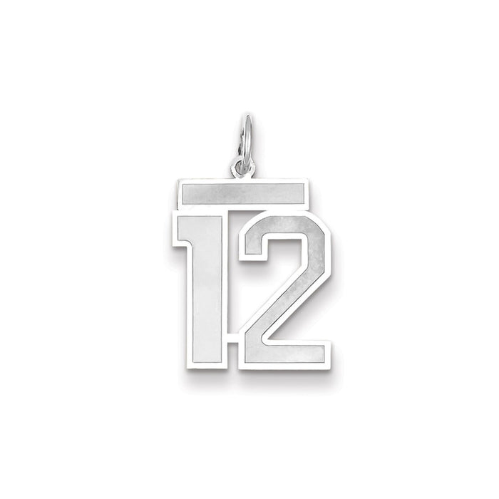 Million Charms 14K White Gold Themed Medium Satin Number 12 Charm