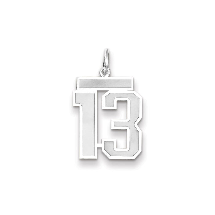 Million Charms 14K White Gold Themed Medium Satin Number 13 Charm