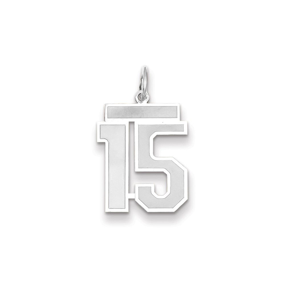 Million Charms 14K White Gold Themed Medium Satin Number 15 Charm