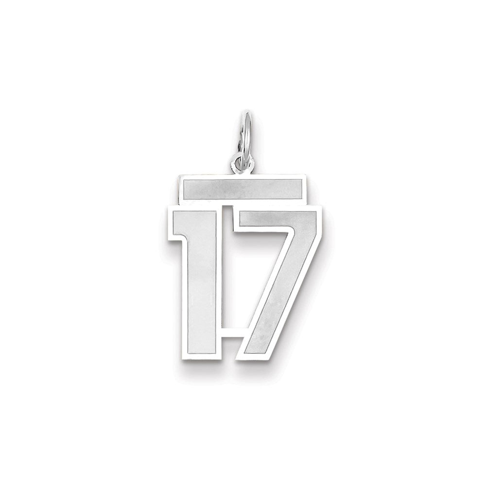 Million Charms 14K White Gold Themed Medium Satin Number 17 Charm