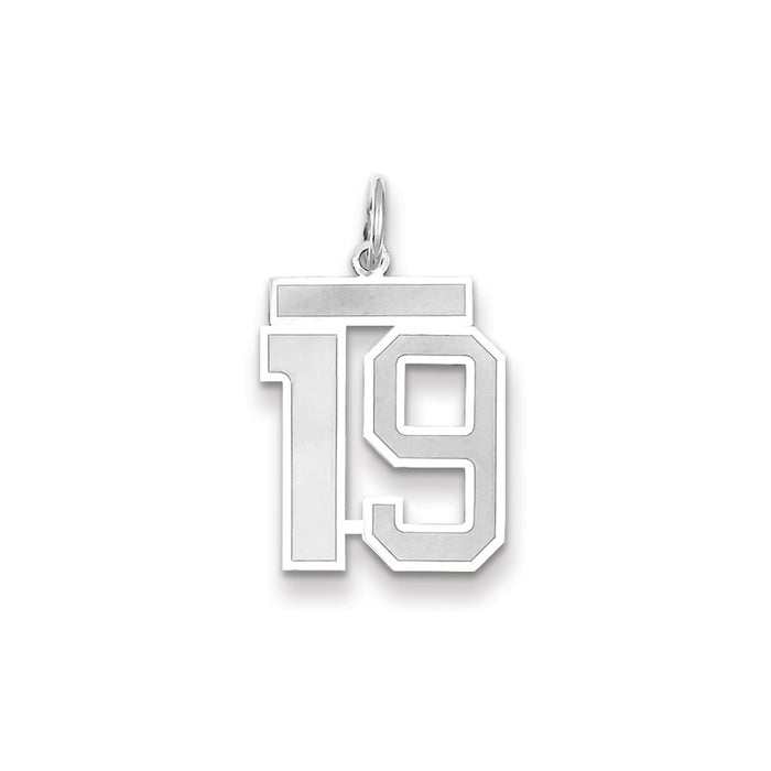 Million Charms 14K White Gold Themed Medium Satin Number 19 Charm