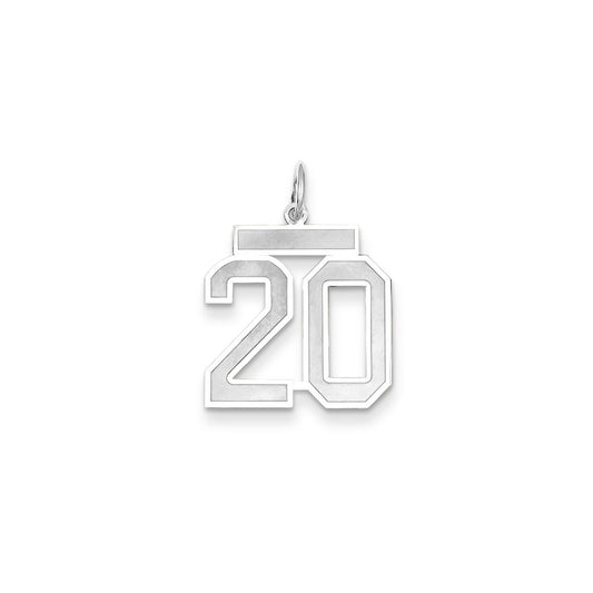 Million Charms 14K White Gold Themed Medium Satin Number 20 Charm