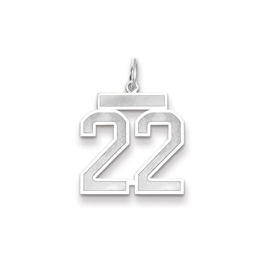 Million Charms 14K White Gold Themed Medium Satin Number 22 Charm