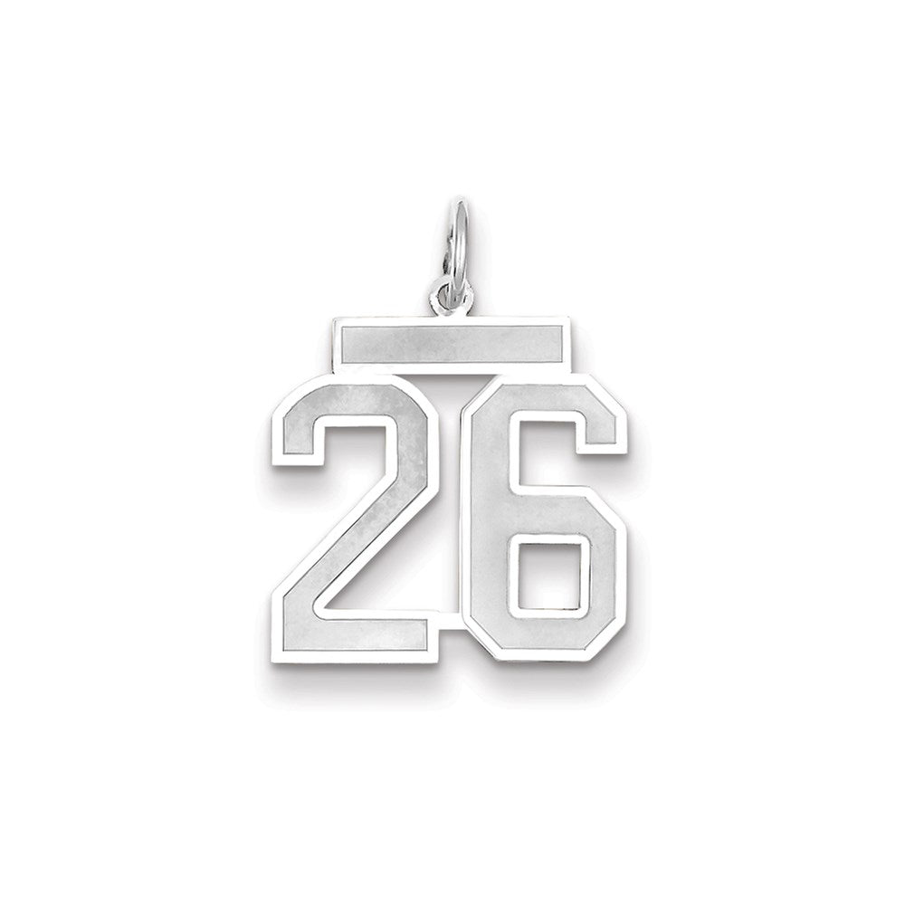 Million Charms 14K White Gold Themed Medium Satin Number 26 Charm