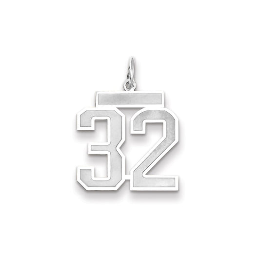 Million Charms 14K White Gold Themed Medium Satin Number 32 Charm