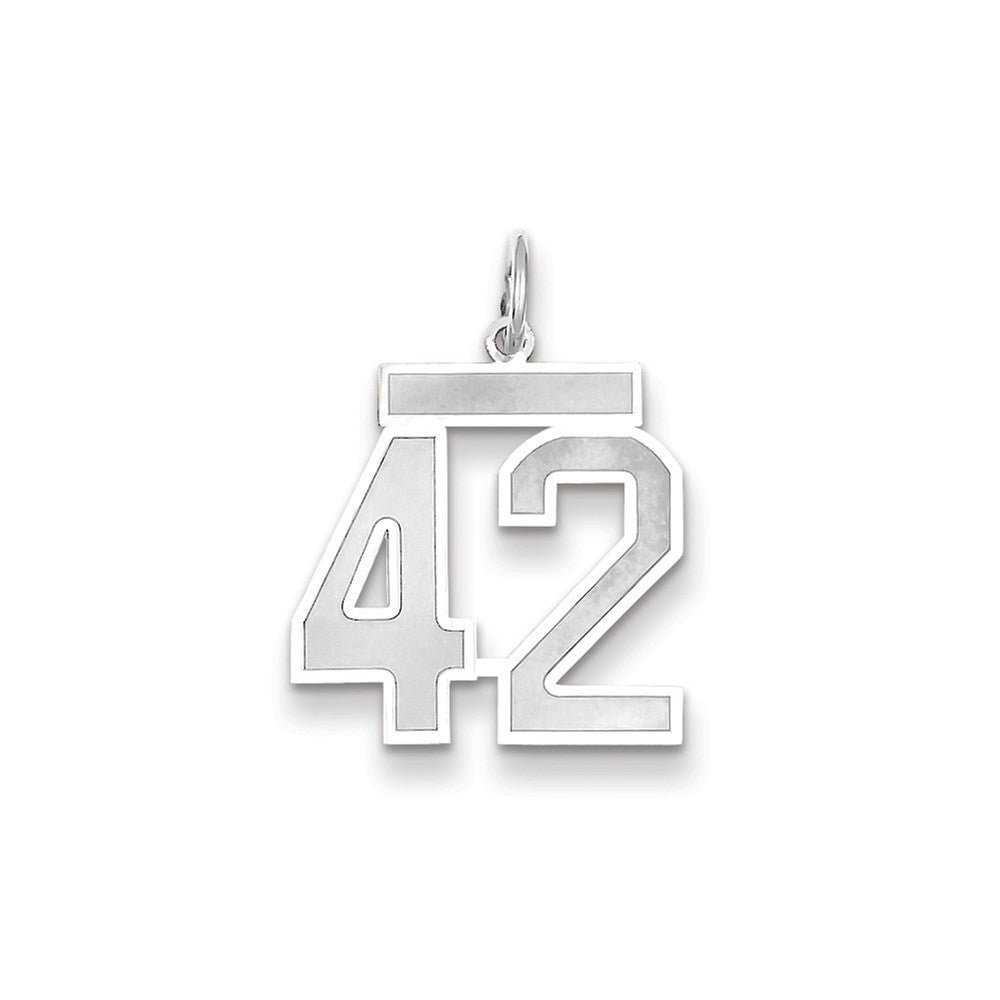 Million Charms 14K White Gold Themed Medium Satin Number 42 Charm