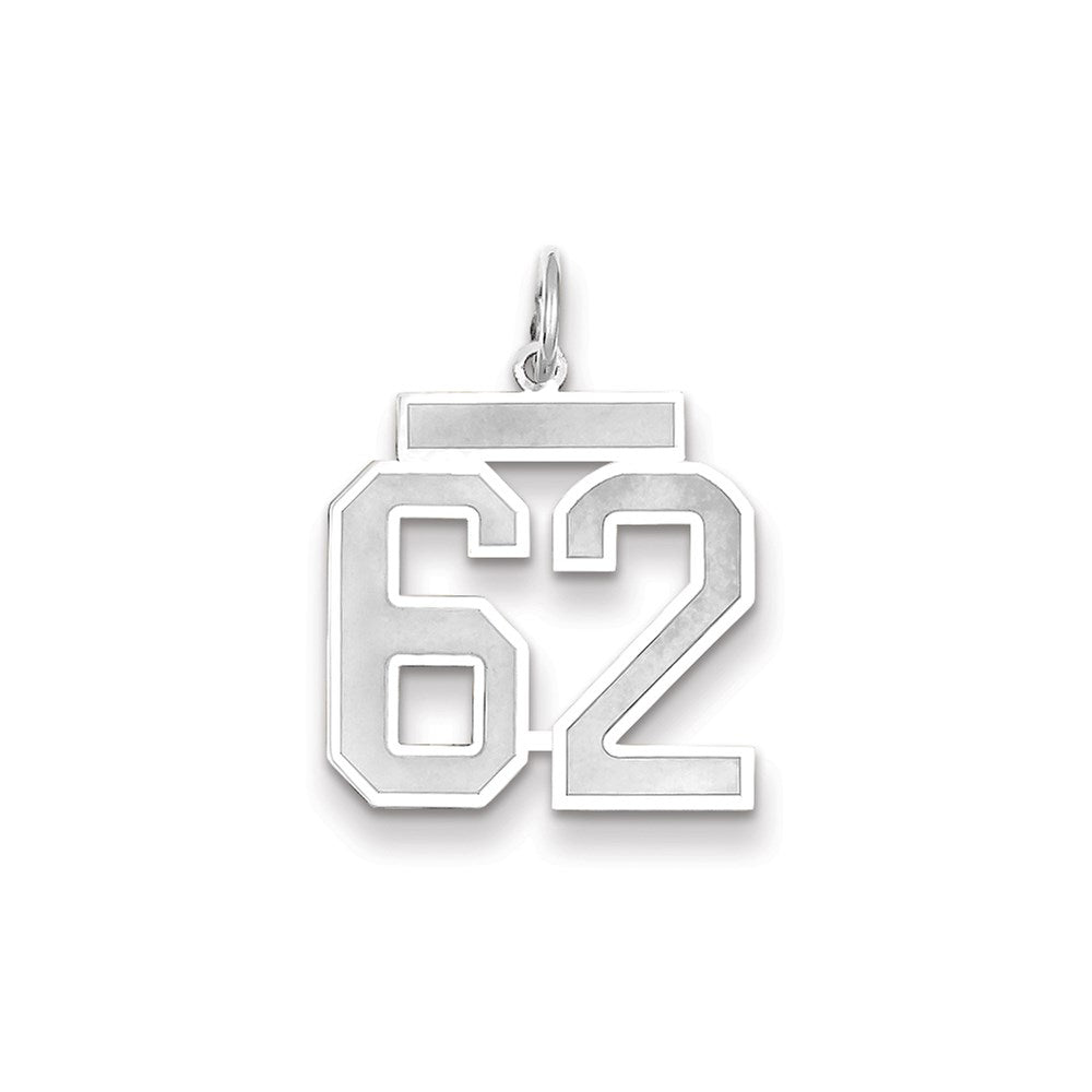 Million Charms 14K White Gold Themed Medium Satin Number 62 Charm