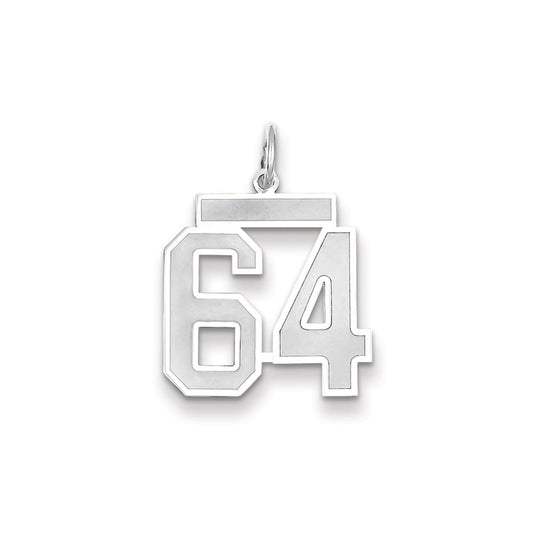 Million Charms 14K White Gold Themed Medium Satin Number 64 Charm