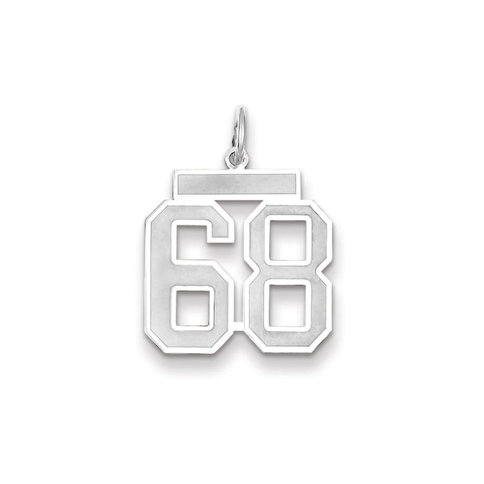 Million Charms 14K White Gold Themed Medium Satin Number 68 Charm