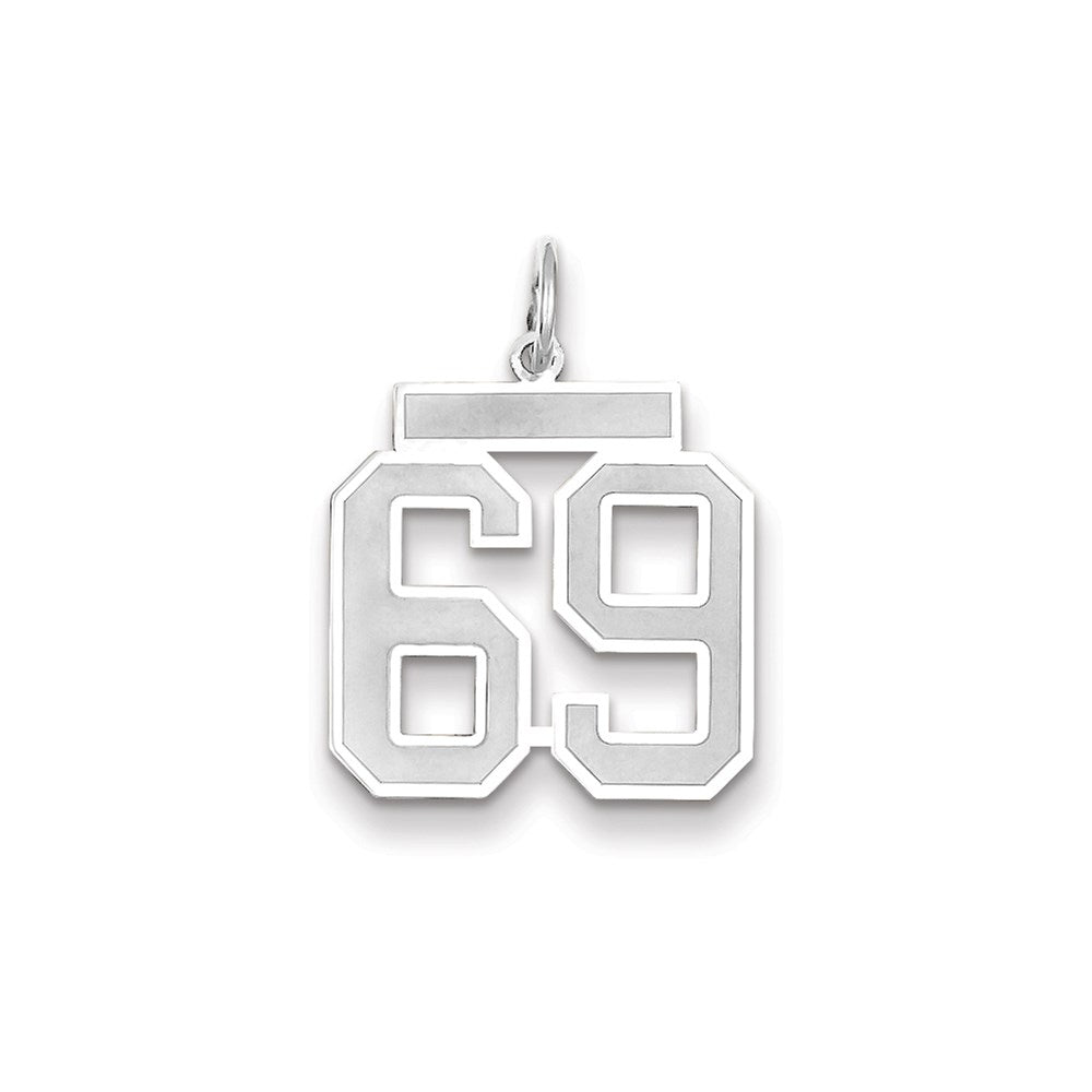 Million Charms 14K White Gold Themed Medium Satin Number 69 Charm
