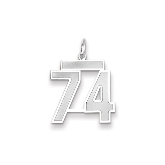 Million Charms 14K White Gold Themed Medium Satin Number 74 Charm