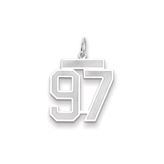 Million Charms 14K White Gold Themed Medium Satin Number 97 Charm