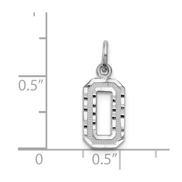 Million Charms 14K White Gold Themed Casted Small Diamond Cut Number 0 Charm