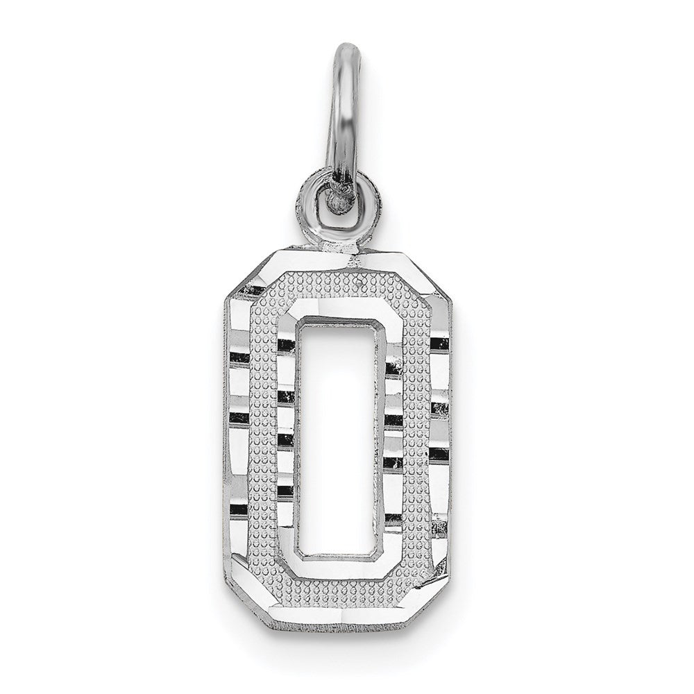Million Charms 14K White Gold Themed Casted Small Diamond Cut Number 0 Charm