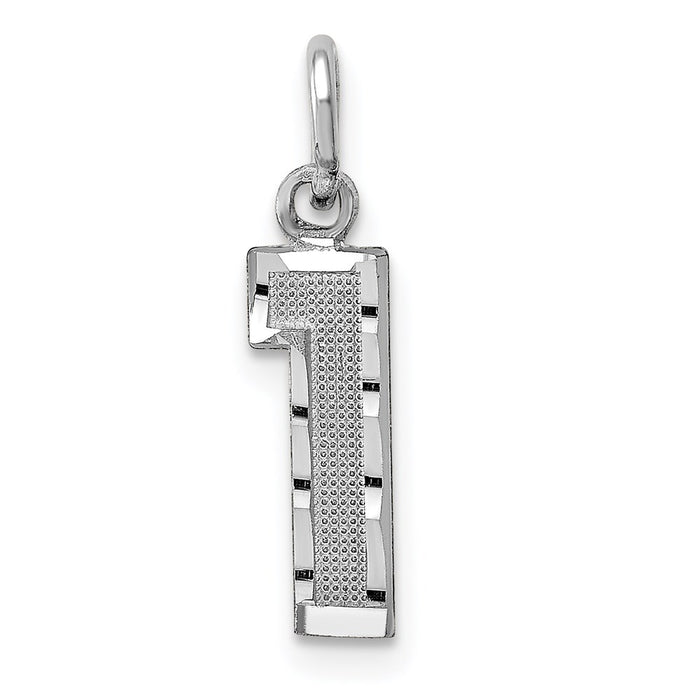 Million Charms 14K White Gold Themed Casted Small Diamond Cut Number 1 Charm